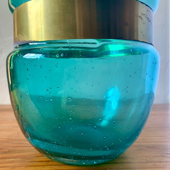 Dara International -- Italian Handblown Blue Glass Vase w/ Brass Band -- 13" - Picture 15 of 15